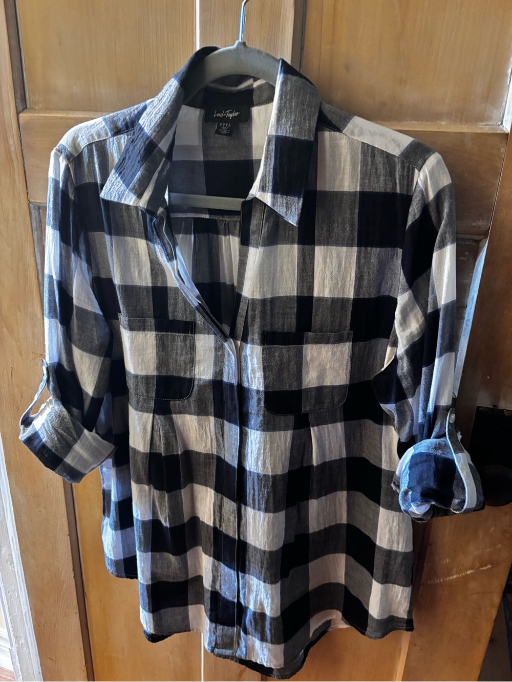 Lord and Taylor Black and White buffalo Plaid Button-Down Shirt